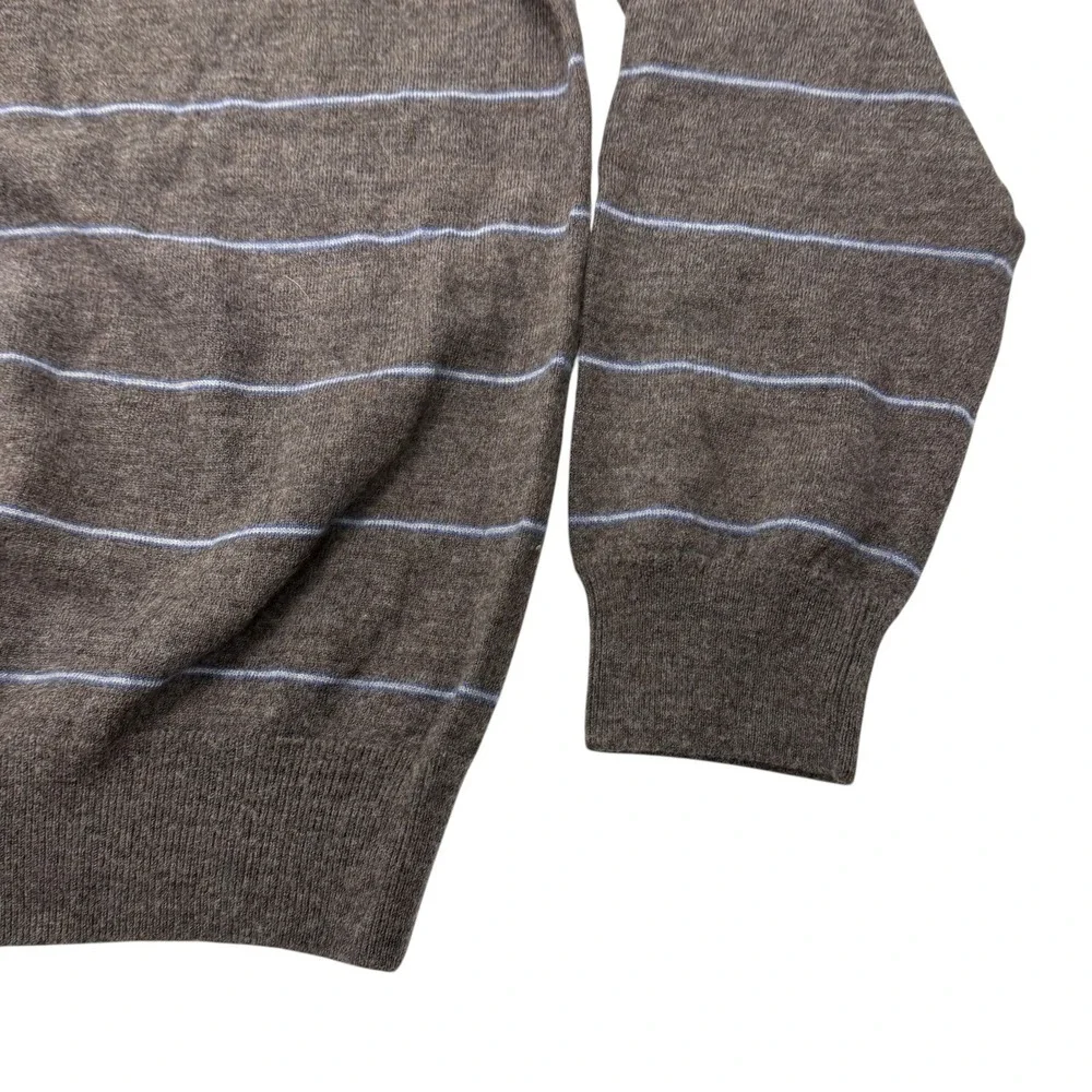 Banana Republic Men Merino Wool V-Neck Striped Sweater Brown Blue Large Pullover